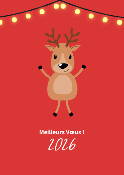 Carte Renne réjouissant pour des vœux 2026 amusants Carte de voeux 2026 animaux rigolos