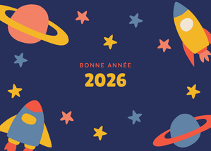 Carte Voeux spatiaux mignons pour 2026 joyeuse Carte de voeux 2026 enfant et mignonne