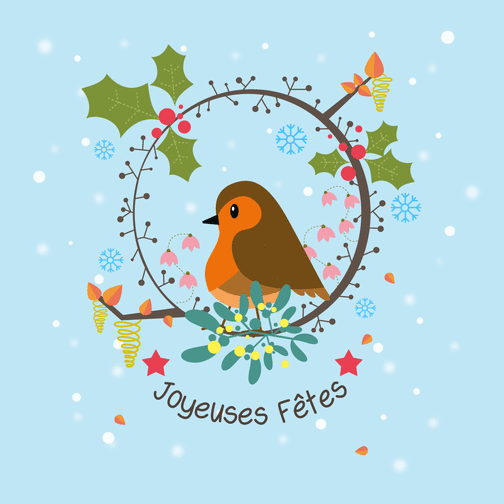 Carte Joyeuses fêtes petit oiseau de Noël Carte ancienne Noël