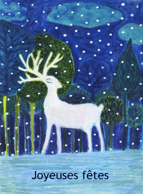 Carte Joyeuses fêtes avec un cerf blanc Carte ancienne Noël