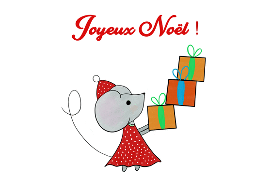 Carte Joyeux Noël petite souris et ses cadeaux Carte de Noël enfant