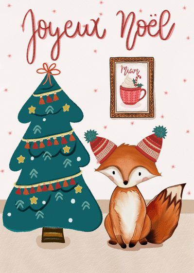 Carte Petit renard et ses bonnets de Noël Carte de Noël enfant