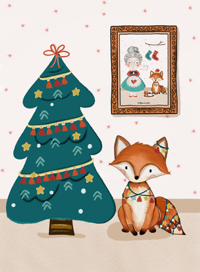 Carte Petit renard enguirlandé Carte de Noël enfant
