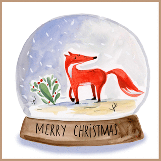 Carte Merry Christmas Renard dans une boule à neige Carte de Noël en plusieurs langues