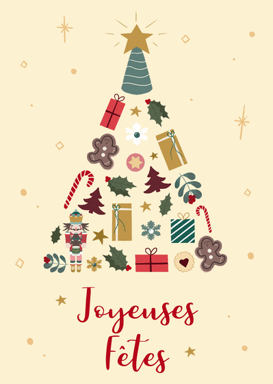 Carte Joyeuses fêtes sapin de cadeaux Carte de noel