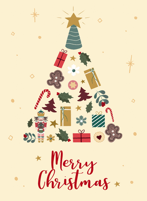 Carte Merry Christmas sapin de cadeaux Carte de Noël en plusieurs langues