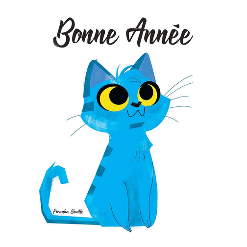 Carte Bonne année petit chat bleu Carte de voeux 2022 chat mignon