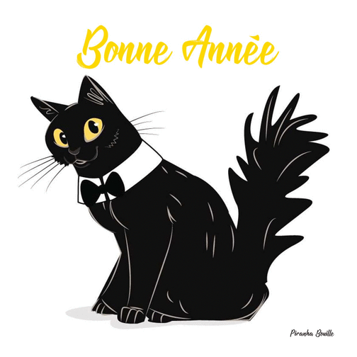 Carte Bonne année petit chat noir Carte de voeux 2022 chat mignon