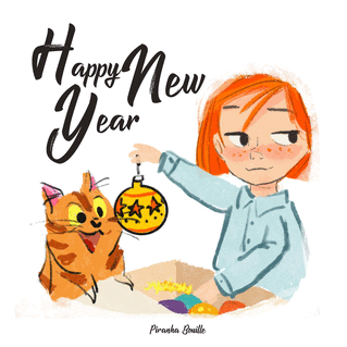 Carte Happy new year avec un petit chat Carte bonne année 2023 en plusieurs langues