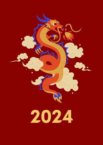 Carte Petit lapin bleu nouvel an chinois Carte nouvel an chinois 2023