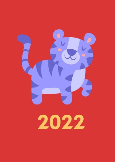 Carte Petit tigre bleu nouvel an chinois Carte nouvel an chinois 2022