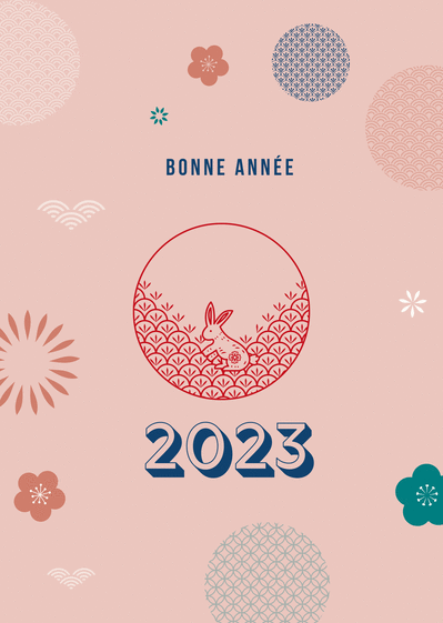 Carte Bonne année 2023 année du lapin Carte nouvel an chinois 2023