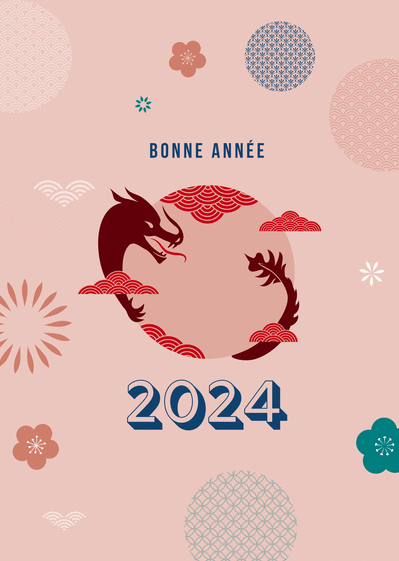 Carte Bonne année 2024 année du Dragon Carte nouvel an chinois 2024