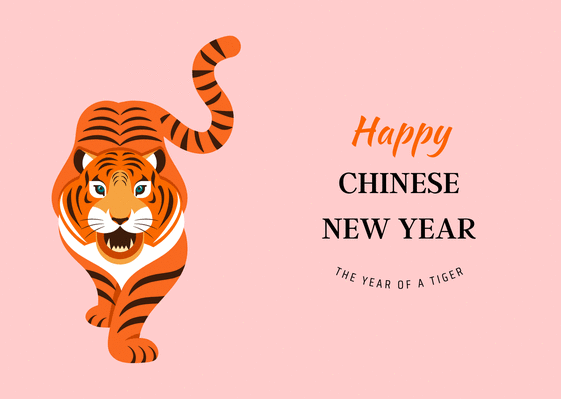 Carte Happy Chinese New Year année du tigre Carte nouvel an chinois 2022