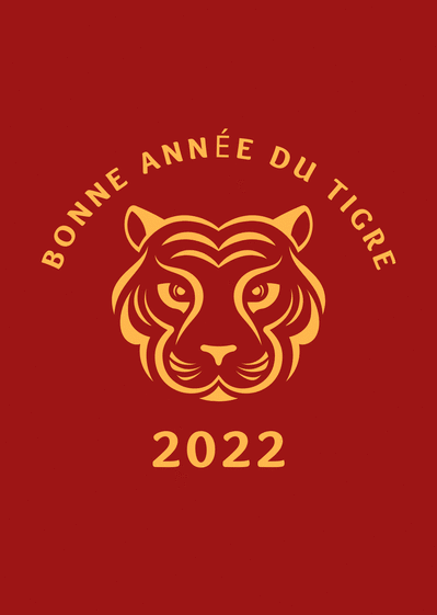 Carte Année du tigre sur fond rouge Carte nouvel an chinois 2022