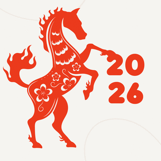 Carte Cheval flamboyant pour l'ann&eacute;e 2026 Carte nouvel an chinois 2026