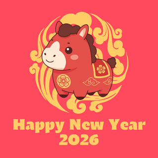 Carte Cheval mignon pour un Nouvel An festif 2026 Carte nouvel an chinois 2026