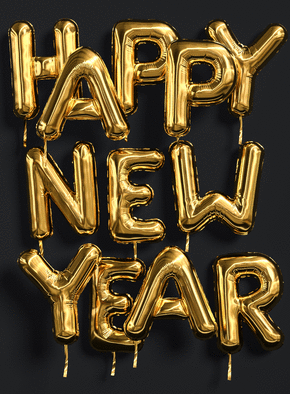 Carte Happy new year en ballons dorés Carte bonne année 2022 en plusieurs langues