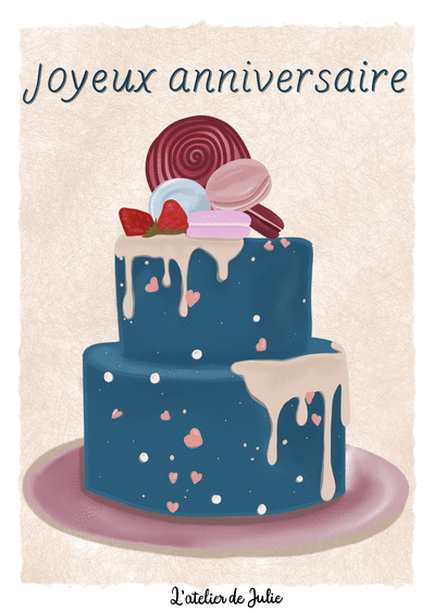 Carte Joyeux anniversaire gâteau gourmand Carte gateau d'anniversaire