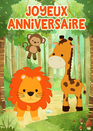 Carte Joyeux anniversaire de la jungle Carte anniversaire enfant