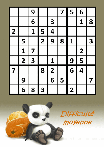 Carte Sudoku panda moyen Carte sudoku
