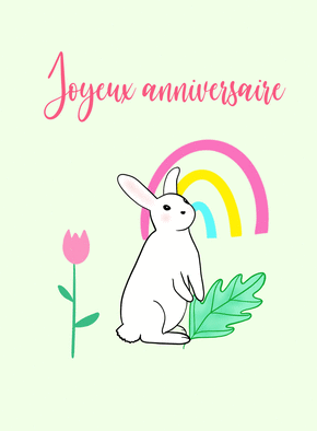 Carte Joyeux anniversaire petit lapin blanc Carte anniversaire animaux