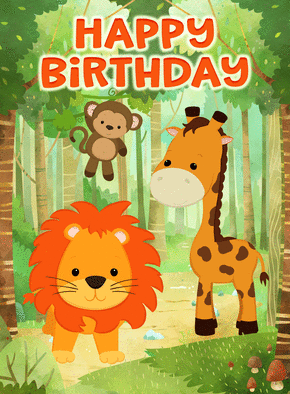 Carte Happy birthday petit lion de la jungle Carte joyeux anniversaire en plusieurs langues
