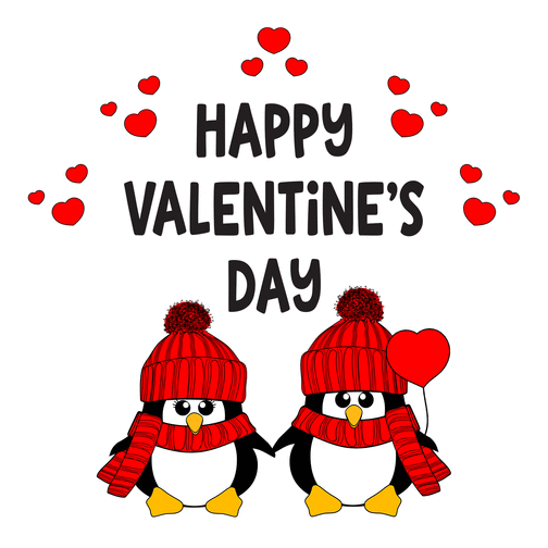 Carte Happy Valentine`s day avec de petits pingouins Carte je t'aime en plusieurs langues