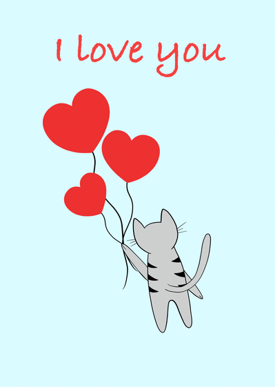 Carte I love you avec un petit chat gris Carte Saint-Valentin mignonne