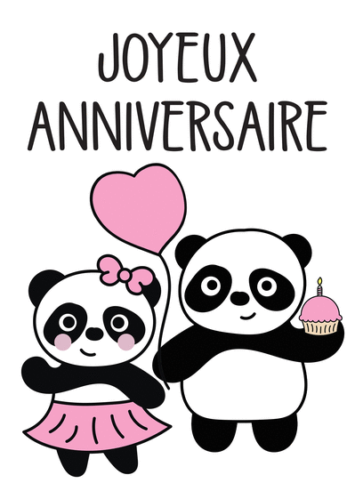 Carte Joyeux anniversaire deux pandas roses Carte anniversaire animaux rigolos