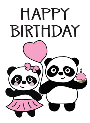 Carte Happy birthday deux pandas roses Carte anniversaire animaux rigolos