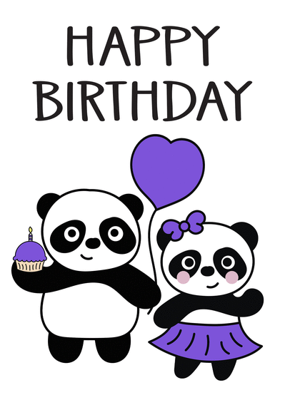 Carte Happy birthday deux pandas violets Carte anniversaire animaux rigolos