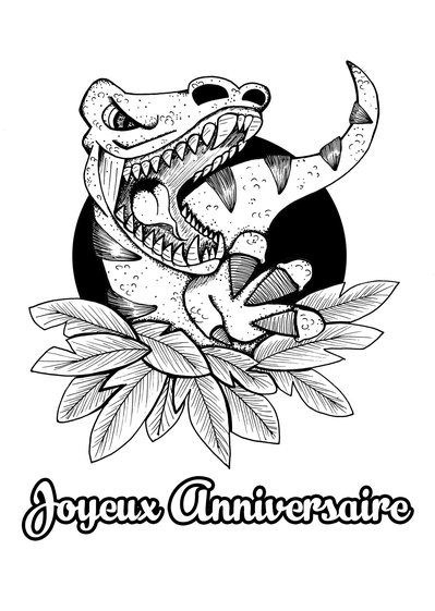 Carte Joyeux anniversaire Dinosaure à colorier Carte anniversaire enfant