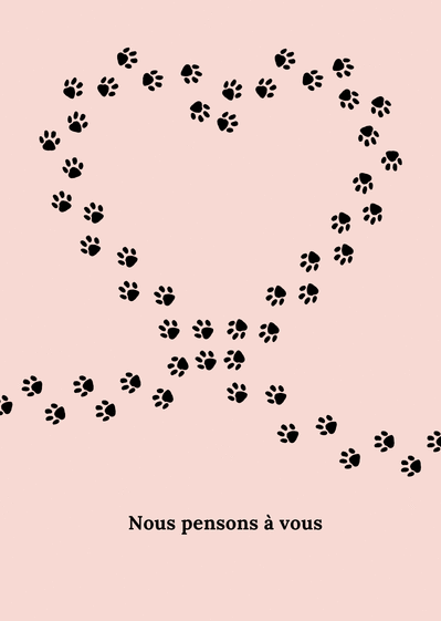 Carte Coeur avec de petites pattes pour suite au décès d`un animal Carte condoléances pour animal de compagnie