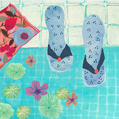 Carte Tong au bord de la piscine Carte postale de Juillet et d'été
