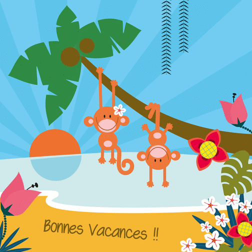 Carte Bonne vacances les petits singes Carte postale de Juillet et d'été