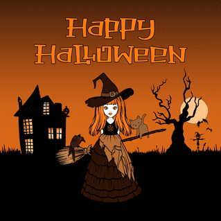 Carte Happy Halloween petite sorcière Carte halloween