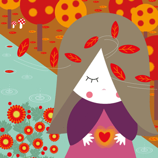 Carte Petite fille dans un champ d`automne Carte de Novembre