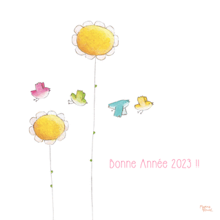 Carte bonne année 2023 avec de petits oiseaux et des fleurs Carte de voeux 2023 