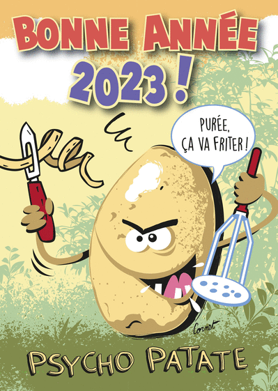Carte Bonne année psycho patate Carte de voeux humour 2023