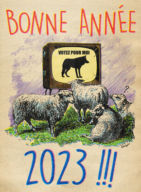 Carte Bonne année des moutons qui votent Carte de voeux humour 2023