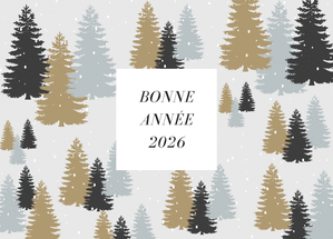 Carte Voeux 2026 sous les sapins enneigés Carte de voeux professionnelle 2026