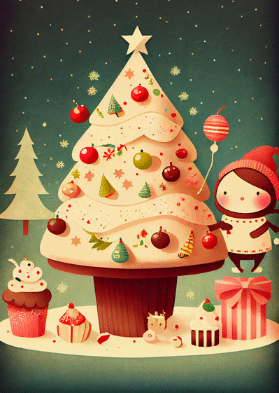 Carte Cupcake sapin de Noël Carte de Noël enfant