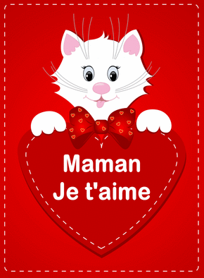 Carte Maman je t'aime avec un petit chat sur un coeur Carte fête des mères
