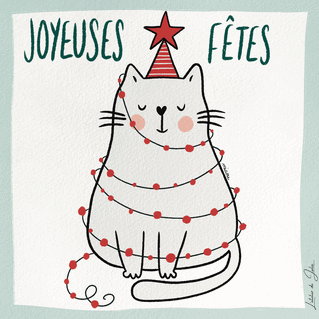 Carte Joyeuses fêtes petit chat enguirlandé Carte de Noël enfant