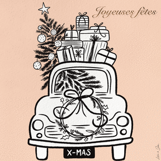 Carte Joyeuses fêtes en voiture vintage à colorier Carte de Noël humour