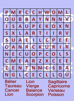Carte Mots caches astrologie Carte des mots pour jouer