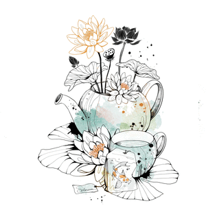 Carte Service à thé en fleur de nénuphar Carte pour dire bonjour
