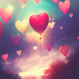 Carte Ballon coeur dans le ciel Carte avec coeurs