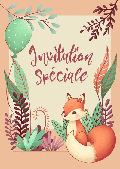 Carte Invitation spéciale avec un petit renard Invitation anniversaire enfant